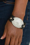 Load image into Gallery viewer, BETTER RECOGNIZE - SILVER BLACK LEATHER WHITE RHINESTONES OVAL
