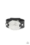 Load image into Gallery viewer, BETTER RECOGNIZE - SILVER BLACK LEATHER WHITE RHINESTONES OVAL
