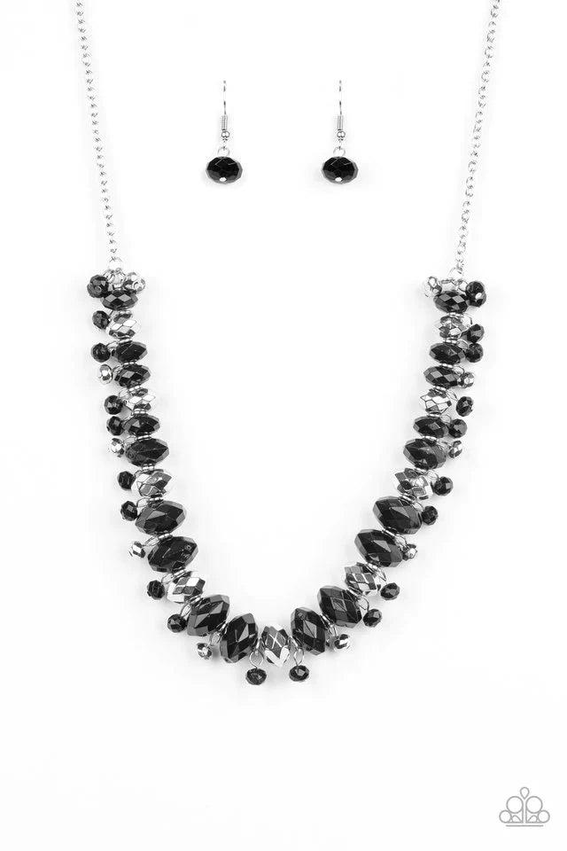 BRAGS TO RICHES - PAPARAZZI - BLACK AND SILVER BEAD NECKLACE